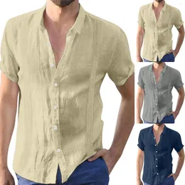 Men's Casual Shirts T Shirt Pocket Device Men Tops Short Blouse Edge Male Summer Sleeved Linen Solid Red Long Sleeve Black Top