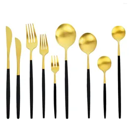 Dinnerware Sets Tableware Black Gold Cutlery Set Stainless Steel Kitchen Dinner Fork Knife Spoon Matte Silverware Flatware