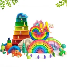 DIY 3D houten speelgoed regenboog bouwstenen regenboog stacker groot formaat creatief montessori eonal speelgoed voor kinderen kinderen 220112255p