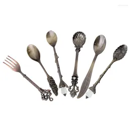 Servis uppsättningar vintage Royal Style Kitchen Dining Bar Bronze snidad liten kaffestels dessert 6 st/set för