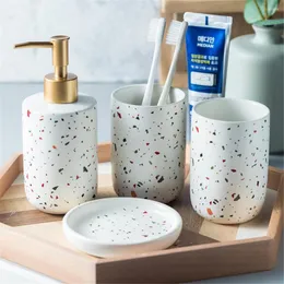 Bath Accessory Set 4 In 1 Bathroom Wash Suit Ceramic Shampoo Dispenser Bottle Couple Mouthwash Cup Soap Dish Home El