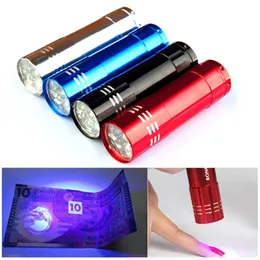 미니 UV 9 LED 손전등 바이올렛 라이트 9 LED UV 토치 라이트 램프 배터리 앤티가 돈 탐지기 소변 전갈을위한 방송을위한 자외선 손전등