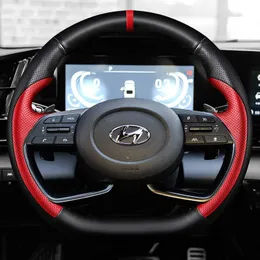 for Hyundai Tucson 2022 Elantra Sonata Custom High Quality Hand Sewn Carbon Fiber Leather Steering Wheel Cover