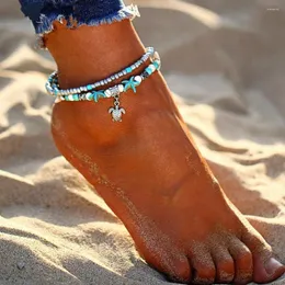 Cavigliere Summer Beach Tartaruga Turchesi Perline di conchiglia Stelle marine per le donne Bracciale cavigliera multistrato Gioielli bohémien Sandalo regalo
