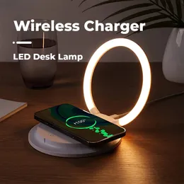 15W Quick Wireless Charger LED Table Lamp For Mobile Phone Wireless Charging Holder Night Lights Dimmable Desk Room Decor