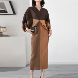 Casual Dresses 2022 Miyake Pleated Long Dress Women Loose Elegant Mid-calf For Female Summer Autumn Vintage Print Clothing