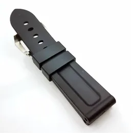 24 mm hochwertiges, modisches schwarzes Silikonkautschukband, 22 mm silbriges Stahl-Schrauben-Dornschließe-Armband für PAM PAM 111290W