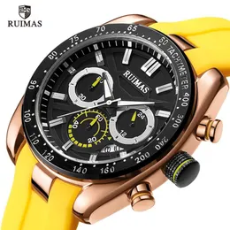 Ruimas Mens Watches Top Brand Luxury Man Military Sport Wristwatch Chronograph Quartz Watch Male Erkek Saat Silicone Strap253o