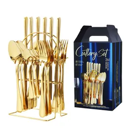 Stoviglie in acciaio inossidabile SET 24 PEZZI 1010 Cibo occidentale Quattro stoviglie principali Poggiacoltelli Confezione regalo Set prodotti RRA826