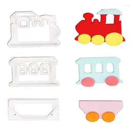 Bakning M￶gel Biltraktor Train Cookie Cutters Plastic 3D Cartoon Pressible Biscuit Stamp Chocolate Mold Cake Decorating Tools