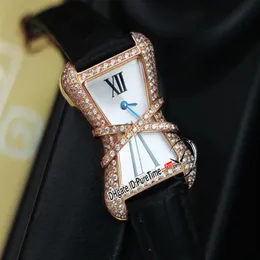 Wysoka biżuteria Libre WJ306014 Diamond enleee szwajcarski kwarc damski Watch Watch Rose Gold White Mop Chile Black Leather Strap Puretime204t
