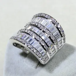 Pierścienie klastra nieskończoność błyszcząca luksusowa biżuteria 925 srebrna księżniczka Cut Full Stack 5A Cyrronia Party Wide Women Wedding Pierścień