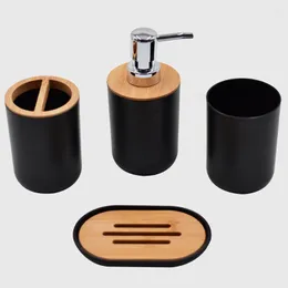 Set di accessori da bagno 4 pezzi Set di accessori da bagno in bambù Porta spazzolino Dispenser di sapone Decorazione scopino