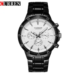 CURREN Fashion Full Steel Quartz Men Watch Analog Sports Male Wristwatch Classic Black&White Horloges Mannens Saat Reloj Hombre2492