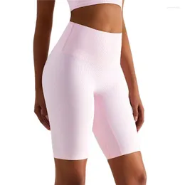 Aktive Shorts, einfarbig, für Damen, Rippe, Yoga, Fitness, hohe Taille, Fitnessstudio, Sport, kurze Leggings, Radfahren, umfassendes Training, Joggen