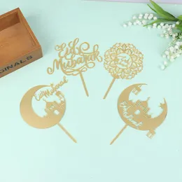 Festliche Lieferungen Golden Acryl Eid Mubarak Cake Toppers Castle Moon Cupcake Card Topper für Ramadan Islamic Festival