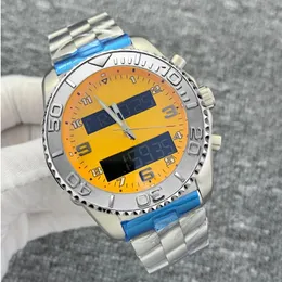2021 New Men Watch Dual Time Zone 전자 포인터 디스플레이 노란색 다이얼 Montre De Luxe Wristwatches Mens Sport Watches221k