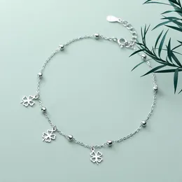 Fußkettchen Kleeblatt Silber 925 Armband am Bein Frau Schmuck Dekoration Fußkette Mode Geschenk weiblich