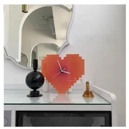 Table Clocks CuteLife Acrylic Red Heart Modern Clock Cute Living Room Home Decoration Creative Gift Bedroom Silent