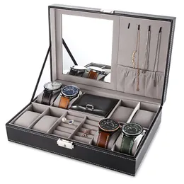 Högkvalitativ 8 GRID SLOTS Titta på Display Pu Leather Box Multifunktionell smycken Case Storage Organizer Watches Boxes Square Box261y