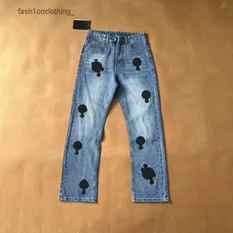 Jeans Designer Make Old Washed Chrome Pantalones rectos Heart Letter Prints para Mujeres Hombres Casual Long Style 88