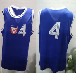 Custom 80's Drazen Petrovic # 4 Team Croatia Maglia da basket Retro Blue Sewn Qualsiasi nome Numero Taglia S-4XL