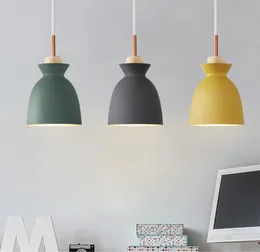 Moda kolorowe lampki drewna wisiorka nowoczesne design aluminiowy odcień luminaire jadalnia lekka macaron wisiorek lampi511813871