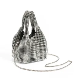 Fashion Diamond-Errusted Women's Bucket Bag Rhinestone Chain Portable Cross-Body Luxury Dinner Party Bag