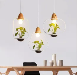 Amerikaanse plantenpot hanglamp restaurant eetkamer hanger licht zwart witte kleur houten hangselverlichting met glas5562592