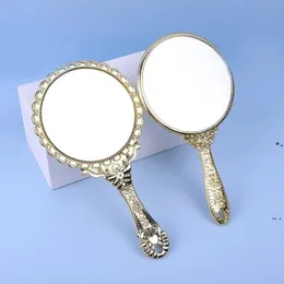 ニューハンドヘルドメイクアップミラーロマンチックなヴィンテージハンドホールドZerkalo Gilded Handle Oval Round Cosmetic Mirror Make Up Toolドレッサーギフト