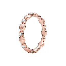 Anello di design in conchiglia in oro rosa 18 carati con scatola originale per Pandora Autentico gioiello in argento sterling per feste di nozze per donne Ragazze Set di anelli di fidanzamento con diamanti CZ