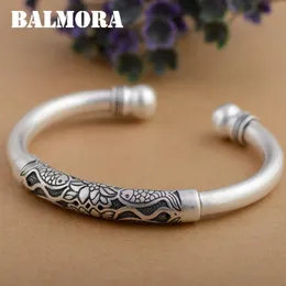 Balmora 990 Pure Silver Lotus Flower Fish Open armbanden voor vrouwen Moeder Gift Ongeveer 18 cm retro armband sieraden Pulsera SZ0306275S