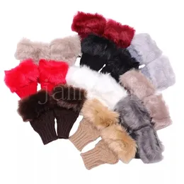 Rabbit Fur Mittens Women Gloves Knitted Arm Fingerless Warmer Winter Knitted Gloves DE972