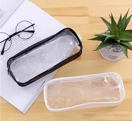 PVC Pencil Zipper Pouch School Students Clear Transparent Waterproof Plastic PVC Storage Box Pen Case Mini Travel Makeup Bags RRC755