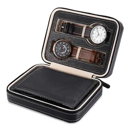 Коробка для часов из искусственной кожи с 4 сетками, дорожный футляр для хранения на молнии, коробка для наручных часов, органайзер, держатель для часов, шкатулки для ювелирных изделий Display268t
