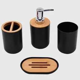 Badtillbehör Set Simple Fashion Bamboo Soap Dish Home El Badrumsutbud Mouthwash Cup Tandborstehållare Lagring Bottle Wash Four