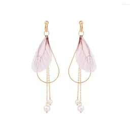 Backs Earrings Fashion Ear Clip Dragonfly Wing Tassel Pearl Big Hollow Water Loog Design For Wome Without Piercing Jewelry