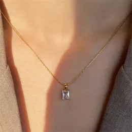 Punk Hip Hop Jewelry 18k Gold Designer Necklace 316L Titanium Steel Chains South American Green Square Cubic Zirconia Pendant Necklaces Chain for Woman Chokers