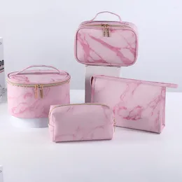 Kosmetiska väskor fudeam rosa pu marmor mönster kvinnor väska multifunktion toalettartiklar organisera lagring handväska kvinnlig vattentät sminkväska