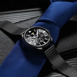 2021 Tevise Men Automatic Mechanical Watch Black Full Steel Tourbillon Защитные часы Moon Phase Хронограф мужской часы261H