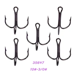 100st Lot 10# -3 0# 35647 Black Triple Anchor Hook High Carbon Steel Barbed Carp Fishing Hooks Fishhooks Pesca Tackle Accessories 303L