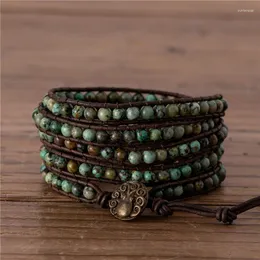 Charm-Armbänder, handgefertigt, afrikanische Türkise, 5 Reihen, Wickelarmband, Boho-Naturstein, Leder, Mädchen, Yoga, Schmuck, Freund, Geschenk, Tropfen