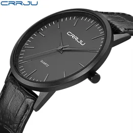 Новая модная мужчина смотрит на бренд Crrju роскошные мужчины черные повседневные Quartz Watch Watch Ультра -тонкие кожаные ремешки Erkek SAAT247B