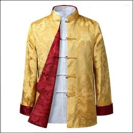 Roupas étnicas Tang Terno Camisa Chinesa Estilo Gola de Jaqueta Tradicional Para Homens Seda Kungfu Cheongsam Top Hanfu Ambos os Lados