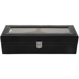 مشاهدة Case Leather Watch Box Jewelry Box Gift for Men 6 Compartments - Black281E