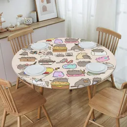 Masa bezi yuvarlak masa örtüsü fit 40 "-44" elastik kenar Catroon Tabby Kitten Kapakları
