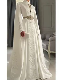 2023 tradizionali abiti da sposa in linea di raso musulmano tradizionali ricami maniche lunghe alte alte abiti da sposa Dubai da sposa Dubai da sposa