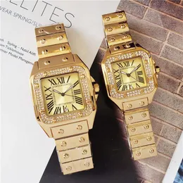 40mm 33mm pareja hombres mujeres diamante reloj plata oro rosa oro correa romano Num caja brillante fecha cuarzo Watch204o