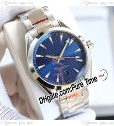 41mm Aqua Terra 150m A8500 Automatic Mens Watch 220.10.41.21.03.004 Blue Texture Dial Stick Markers CNC Stainless Steel Bracelet Date New Watches PureTime PTOM B27B4