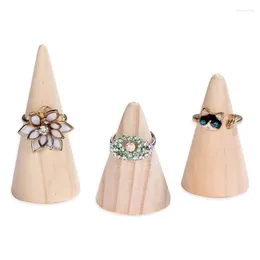 Jewelry Pouches Wooden Ring Holder Display Cone Rack Finger Stand Storage Organizer